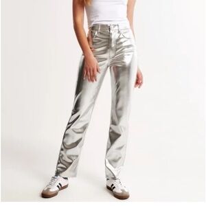 Abercrombie Silver Metallic High-Waisted Pants